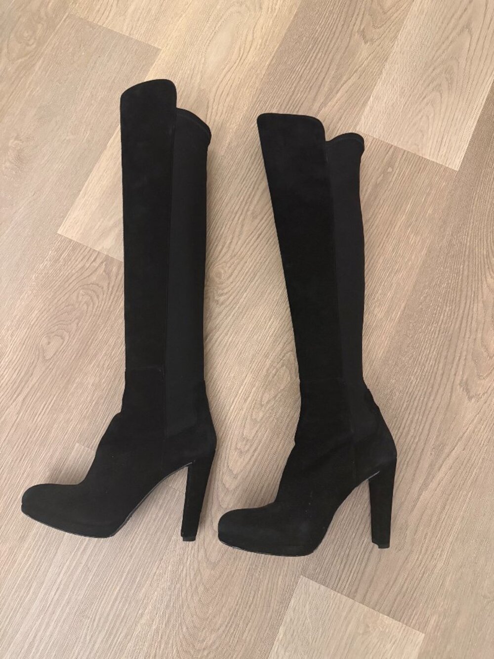 Stuart Weitzman 50/50 Black Suede Over the Knee Boots High Heel